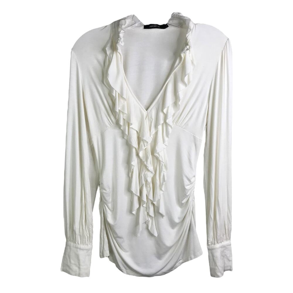 Arden B Blouse Women S Boho Festival Y2K White Cut Out Ruffle V Neck Long Sleeve